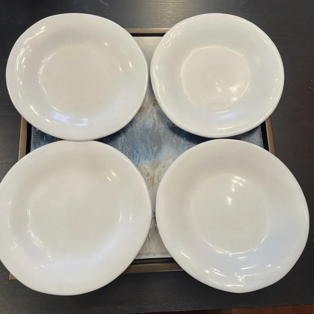 Vietri Organic Shape Stoneware 10.75” (4) Dinner Plates Made in Italy GOOD
